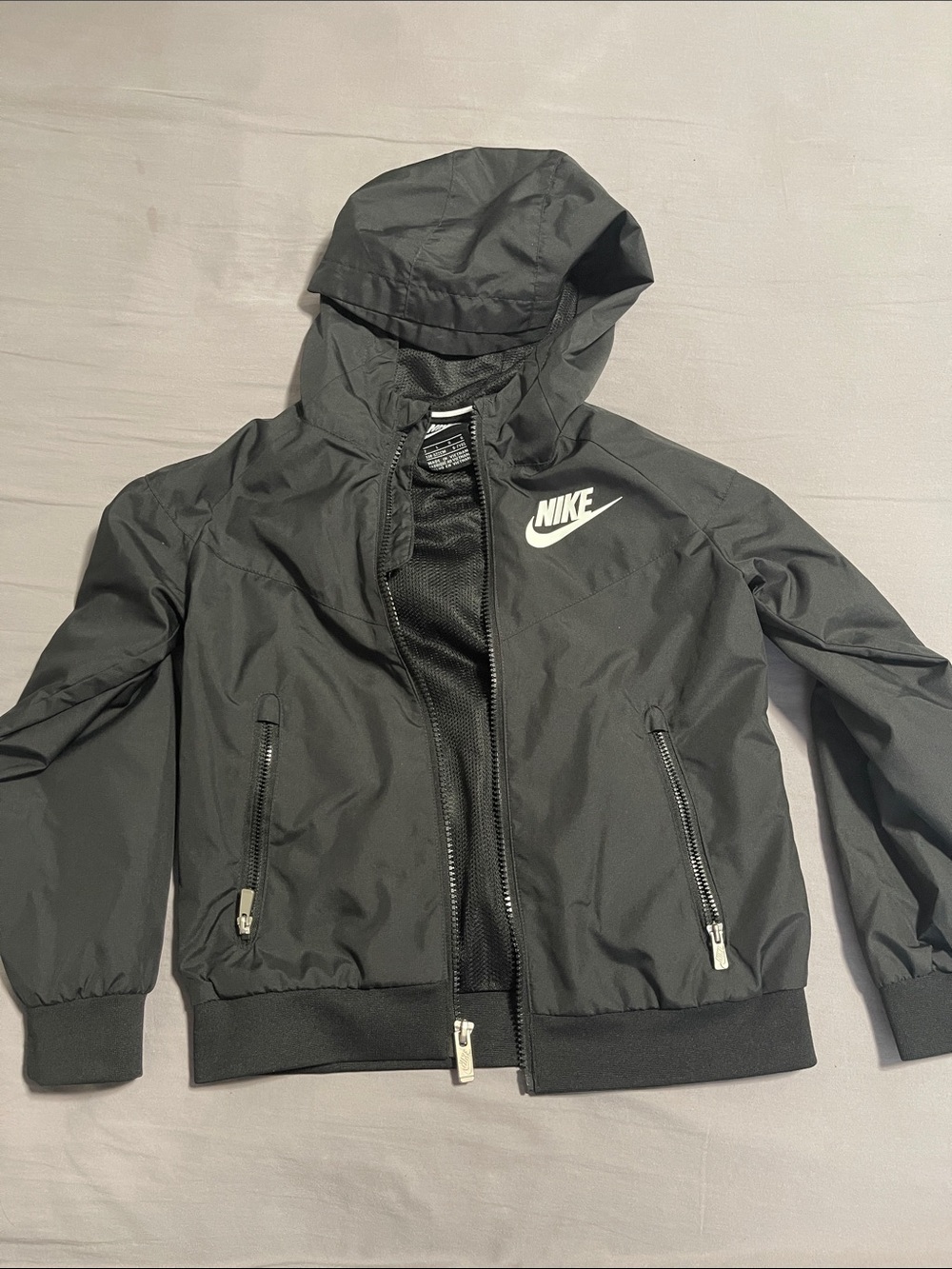 Nike Kids Black Hooded Jacket with White Logo